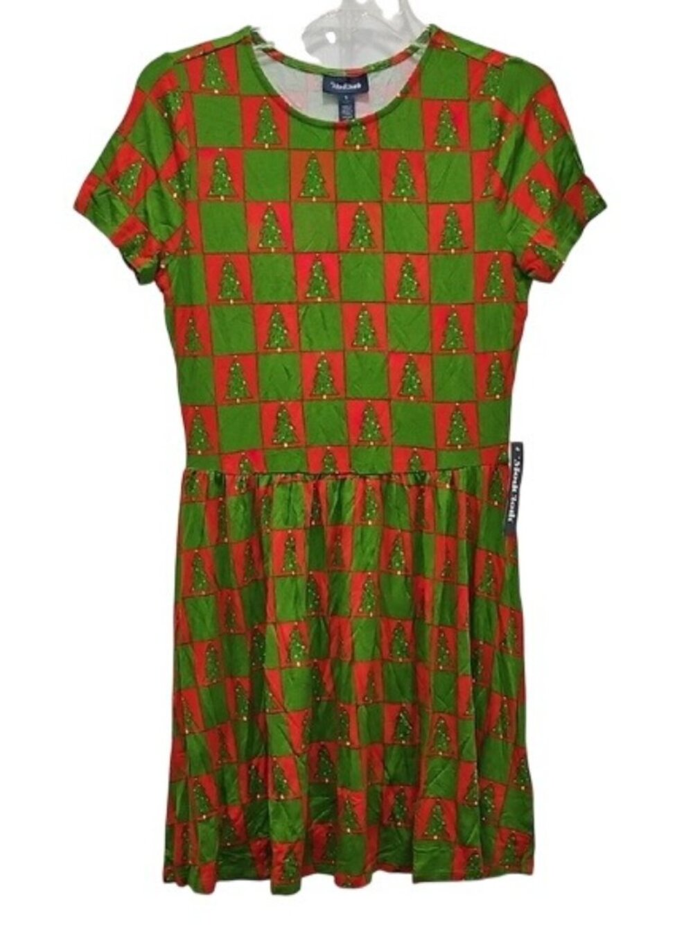 Modcloth Retro Checker Christmas Trees Dress Small New Holiday Festive Novelty